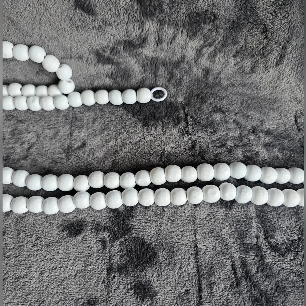 New Round 14mm Wood Bead Christmas Garland, White, 9 feet bundle of 3